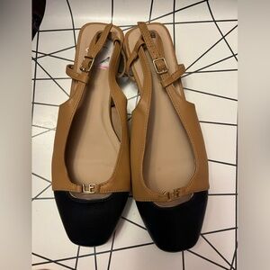 London Fog Azzie Mesh black and tan sling back flats size 9.5